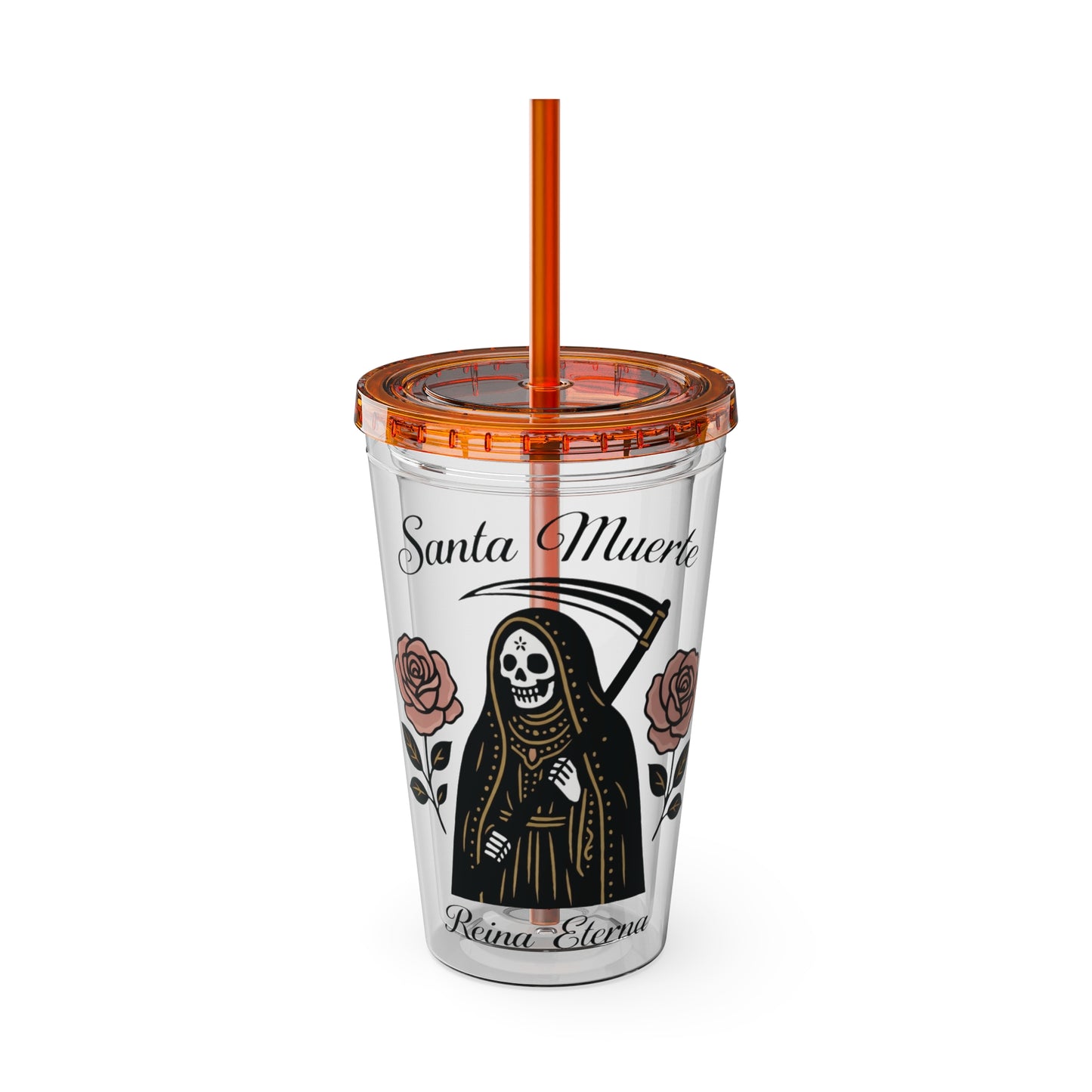 Santa Muerte 16oz Tumbler with Straw