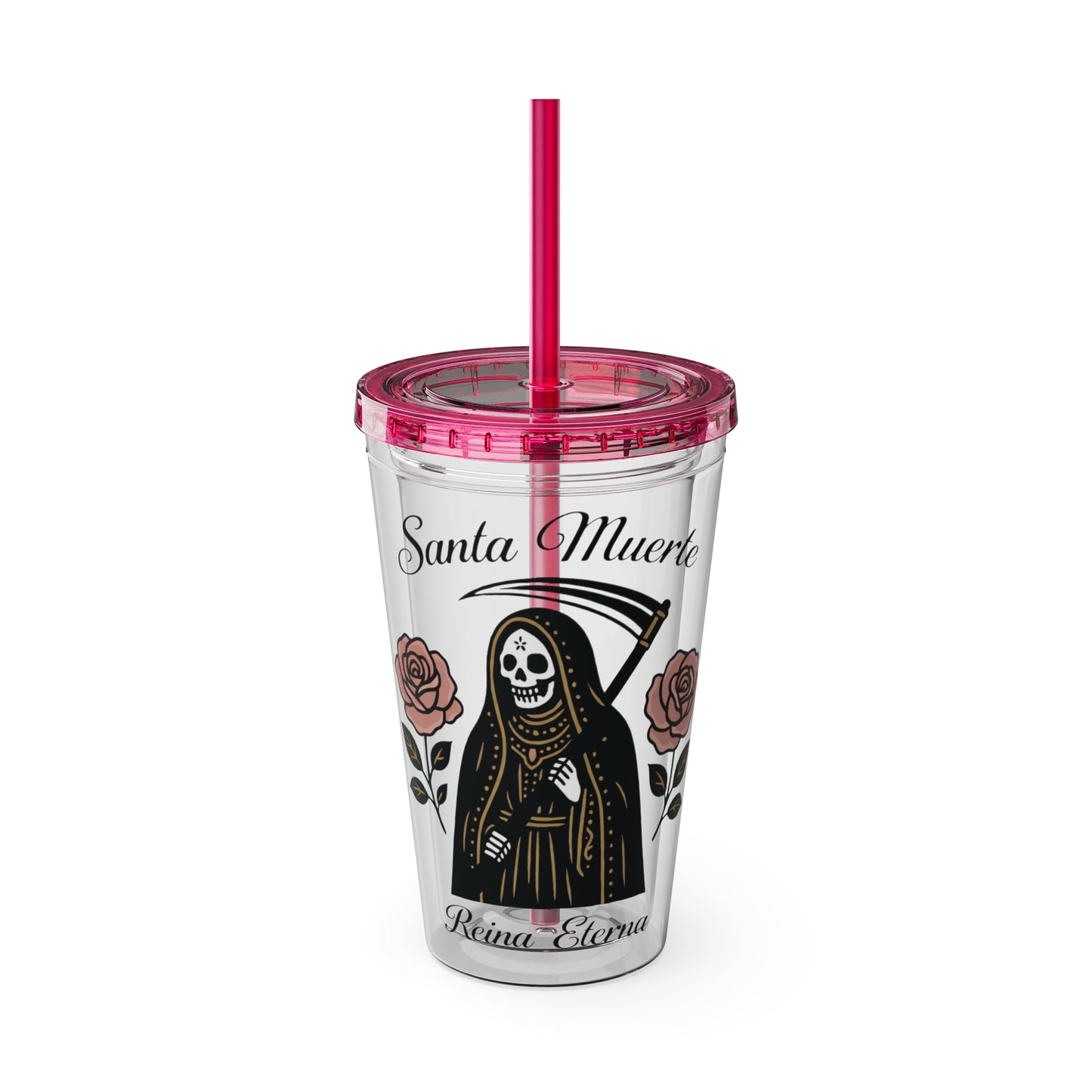 Santa Muerte 16oz Tumbler with Straw
