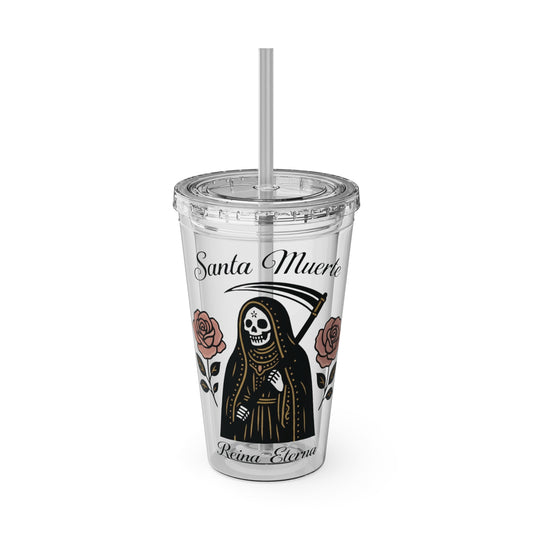 Santa Muerte 16oz Tumbler with Straw