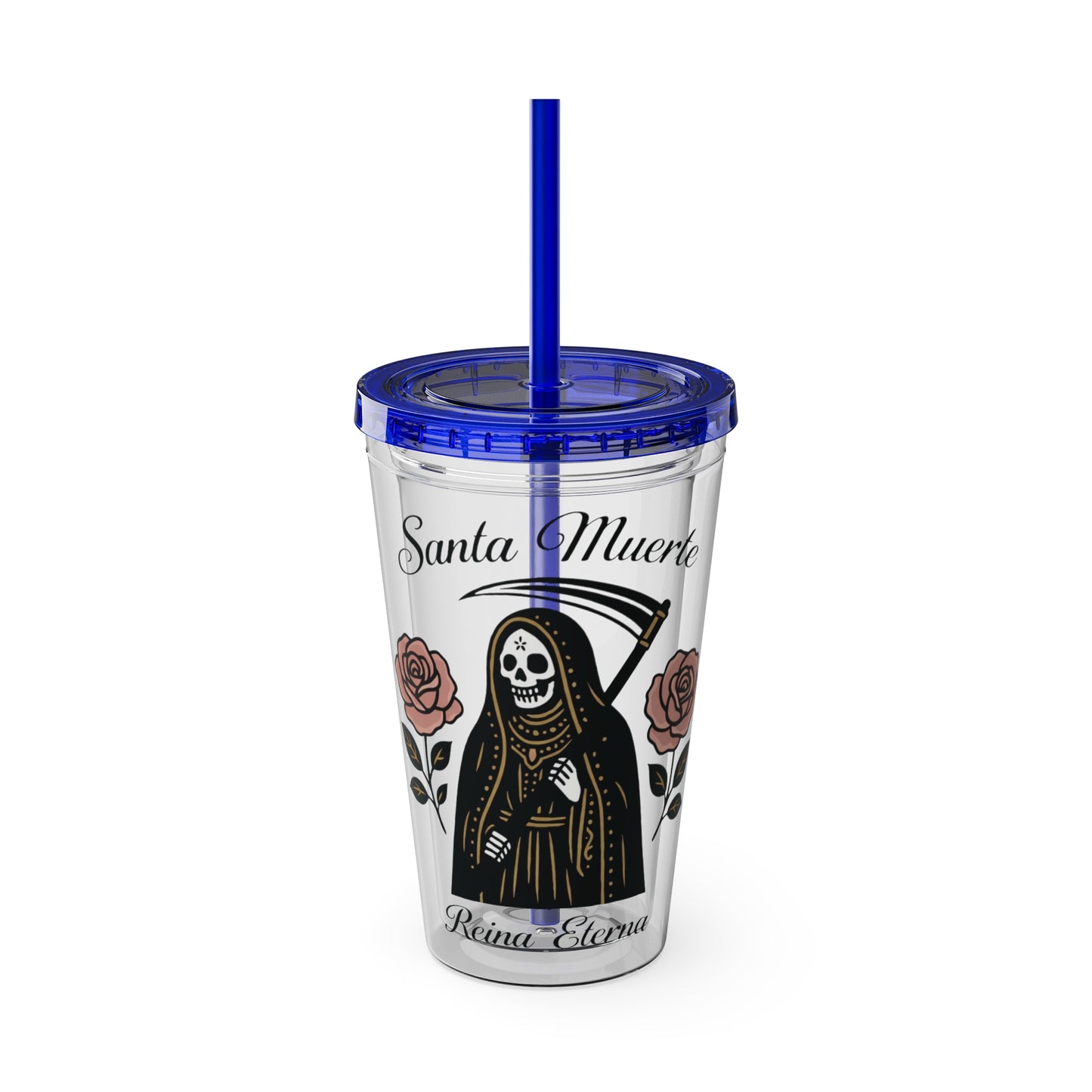 Santa Muerte 16oz Tumbler with Straw