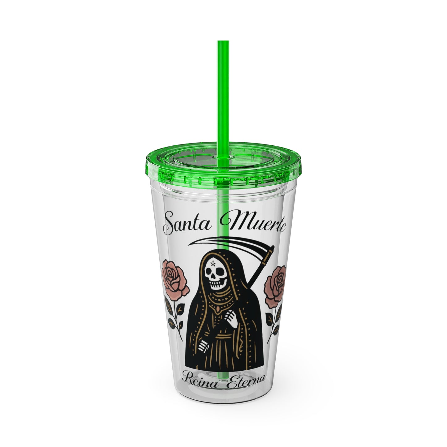 Santa Muerte 16oz Tumbler with Straw