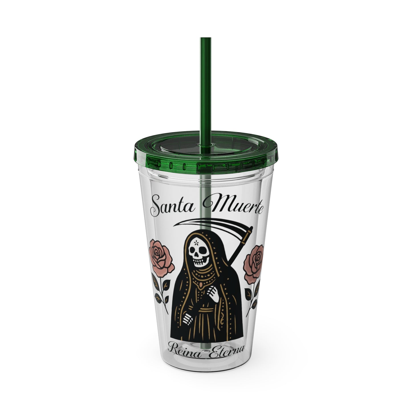 Santa Muerte 16oz Tumbler with Straw