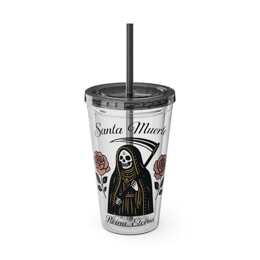 Santa Muerte 16oz Tumbler with Straw