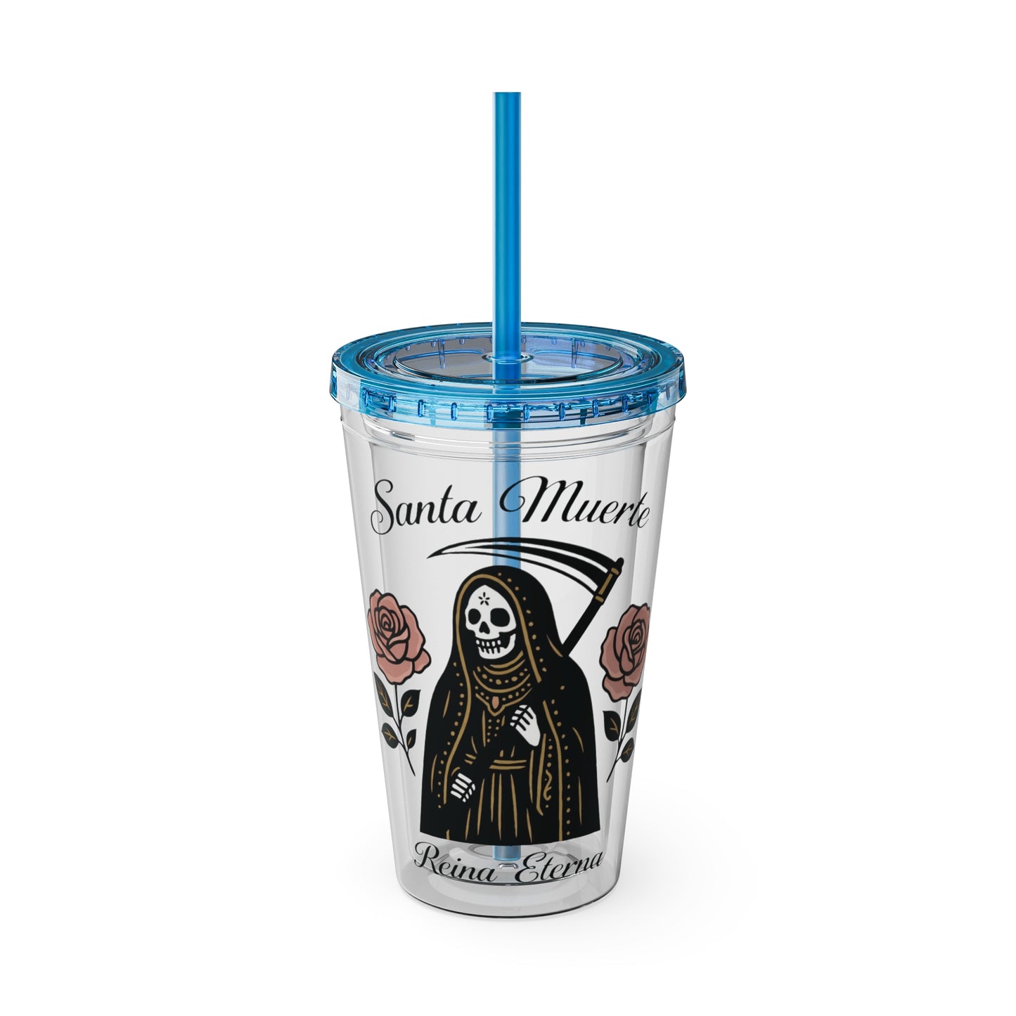 Santa Muerte 16oz Tumbler with Straw